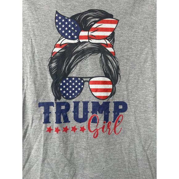 Trump Girl Messy Bun Trump 2024 Election US Flag Gift Womens M T-Shirt Gray B14 - Picture 2 of 5